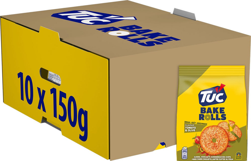 Tuc bake rolls crackers tomato olive 10 x 150g - voor de borrel - zoutjes - crackers - snack - lekker bij de film - toast - toastjes - zout