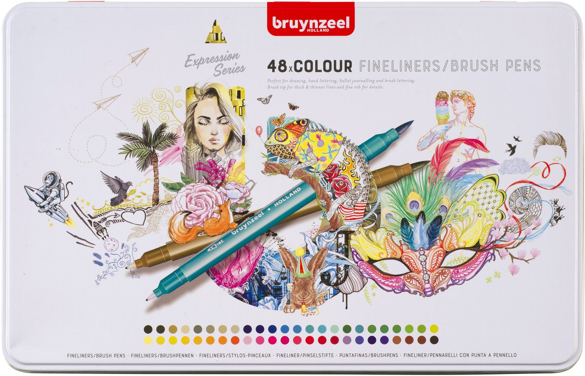 Bruynzeel creatives fineliner brushpen set 48 kleuren
