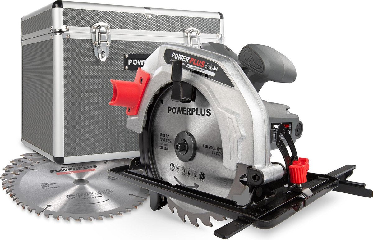 Powerplus elektrische cirkelzaag poweset4 - 1200w compact gereedschap, ø185mm - zijgeleider - met 4 acc.