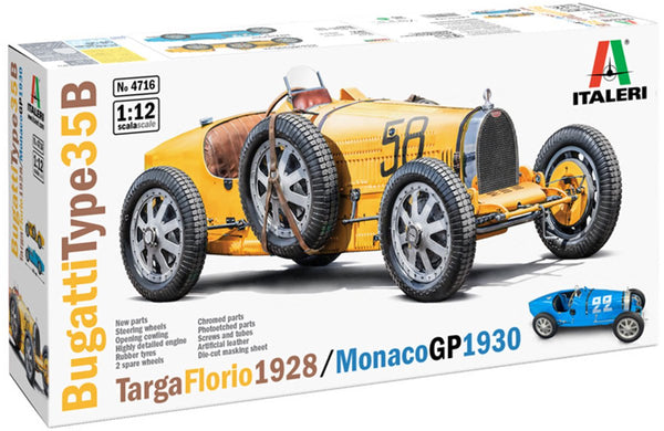 Italeri modelbouwpakket auto - 4716 bugatti type 35b - targa florio ‘29 monaco gp ‘30 - grand prix-rwagen plastic - 1:12 - modelbouw
