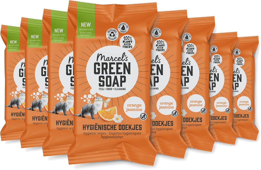 Marcel's green soap hygiënische schoonmaakdoekjes - sinaasappel jasmijn - 8 x 60 stuks