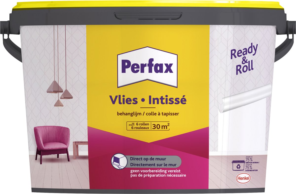 Perfax ready roll behanglijm vlies 4.5 kg | vliesbehang behangplaksel | behanglijm transparant | alle ondergronden behanglijm