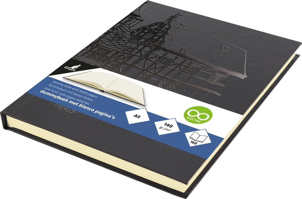 Kangaro dummyboek - a5 - zwart met design - 160 blanco pagina's - 140 grams - hardcover - notitieboek - k-5567