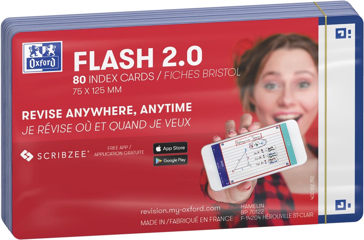Oxford flash 2.0 - flashcards - blanco - a7 - blauwe rand - 80 stuks