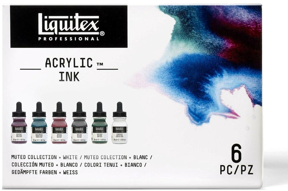 Liquitex 3699355 professional acrylic ink set – muted collection + titanium white 6×30 ml – hooggepigmenteerde, waterbestendige acrylinkt
