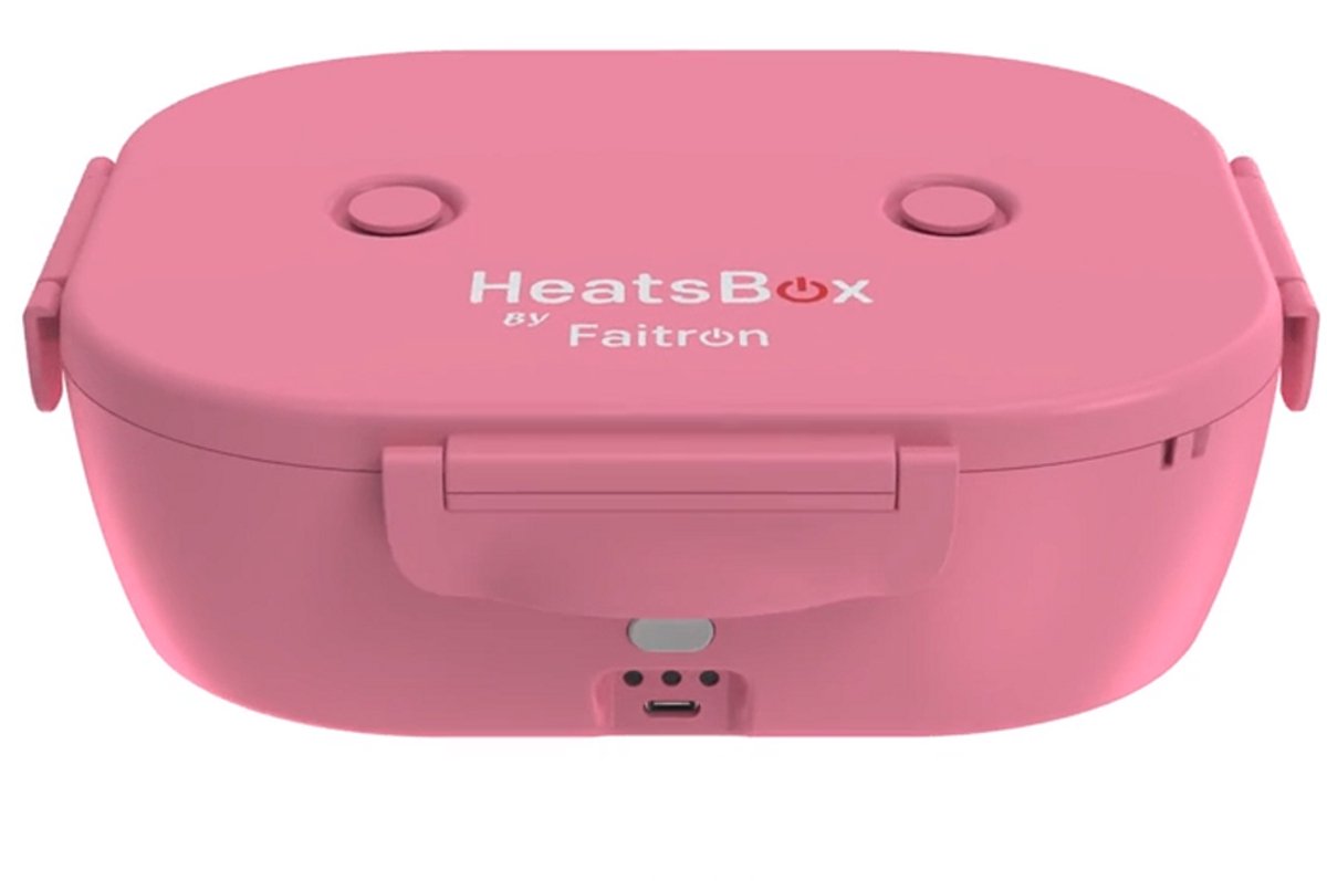 Faitron go light - heatsbox - electrische lunchbox - rvs - verwarmde lunchbox - voor warme maaltijden - verschillende compartimenten - met app - 12 24v - roze