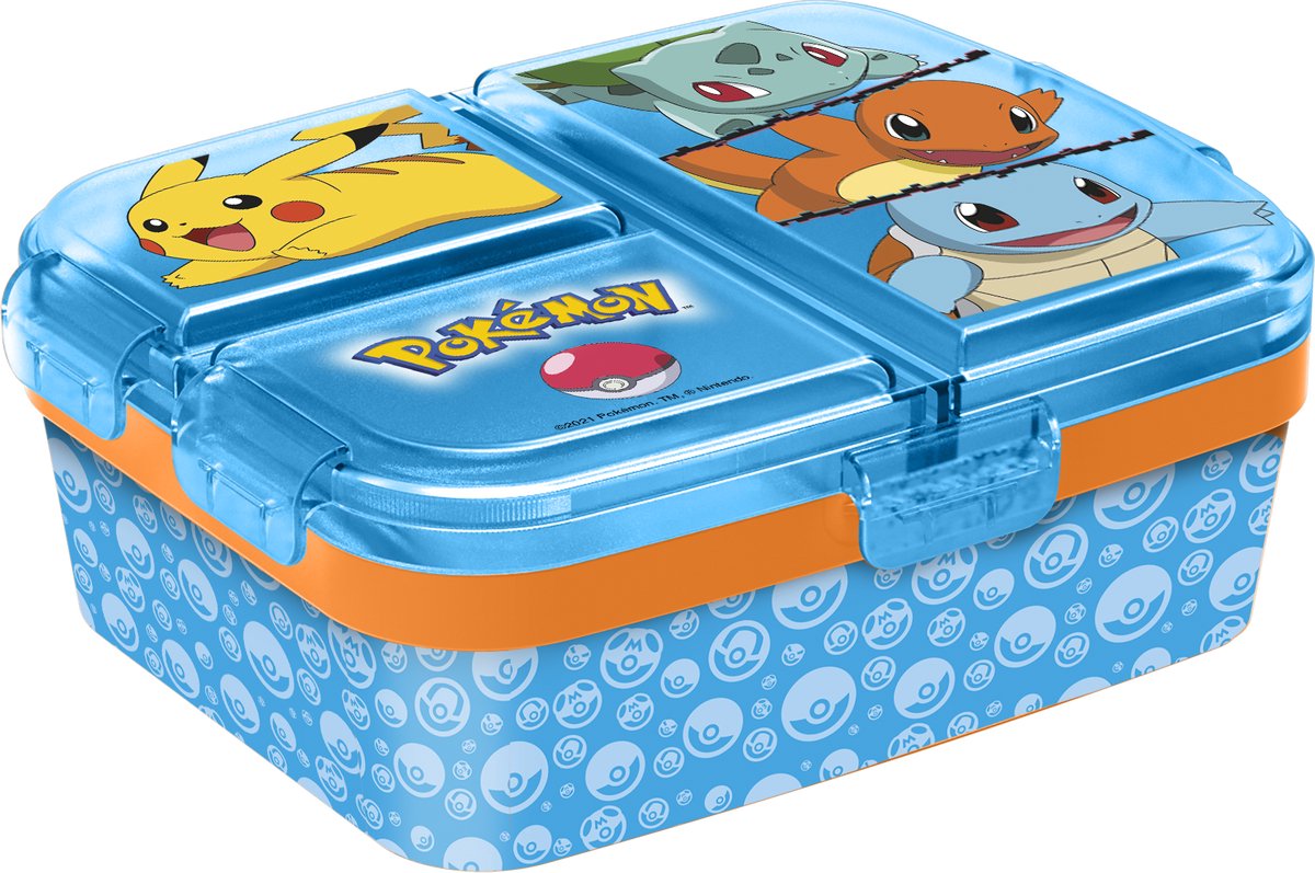 Stor pokémon kinderlunchbox – broodtrommel met 4 vakken voor kinderen vanaf 4 jaar - vaatwasserbestendig bpa-vrij - lichtblauw