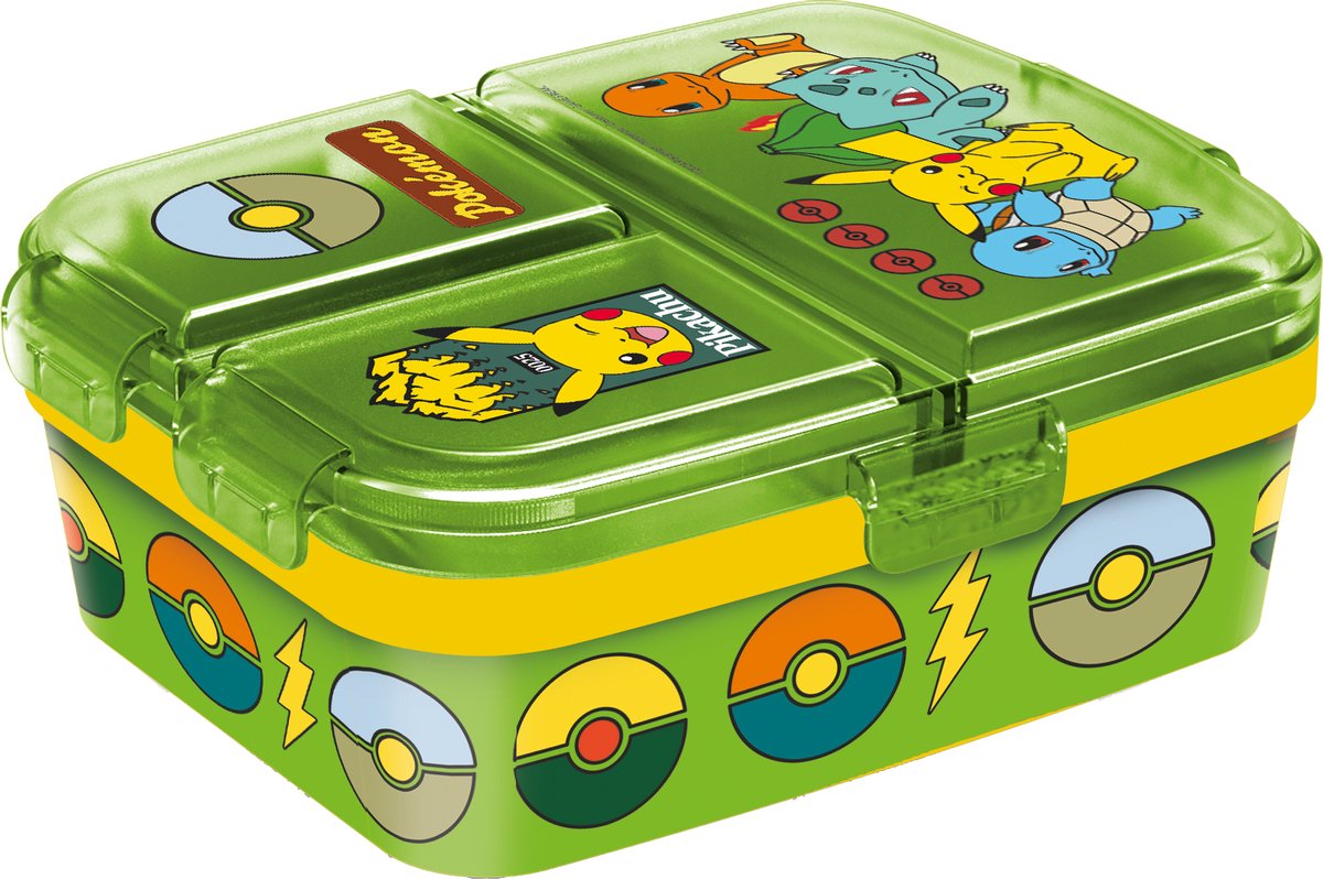 Stor pokémon kinderlunchbox green forest – broodtrommel met 4 vakken voor kinderen vanaf 4 jaar - vaatwasserbestendig bpa-vrij - lichtgroen