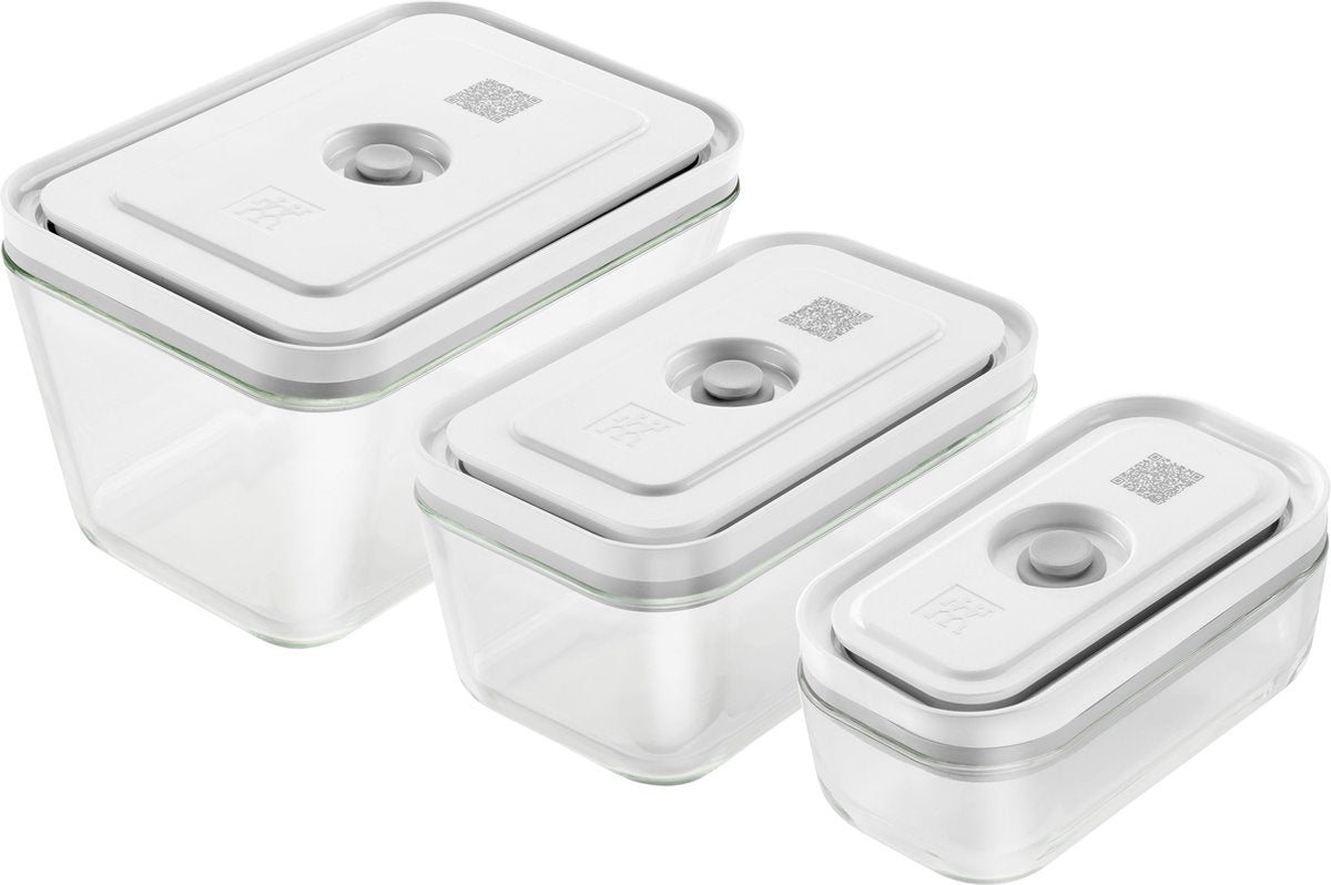 Zwilling fresh save vacuüm vershoudbakjes - opbergdozen - 3-delige set - s 200ml - m 750ml - l 1600ml - glas