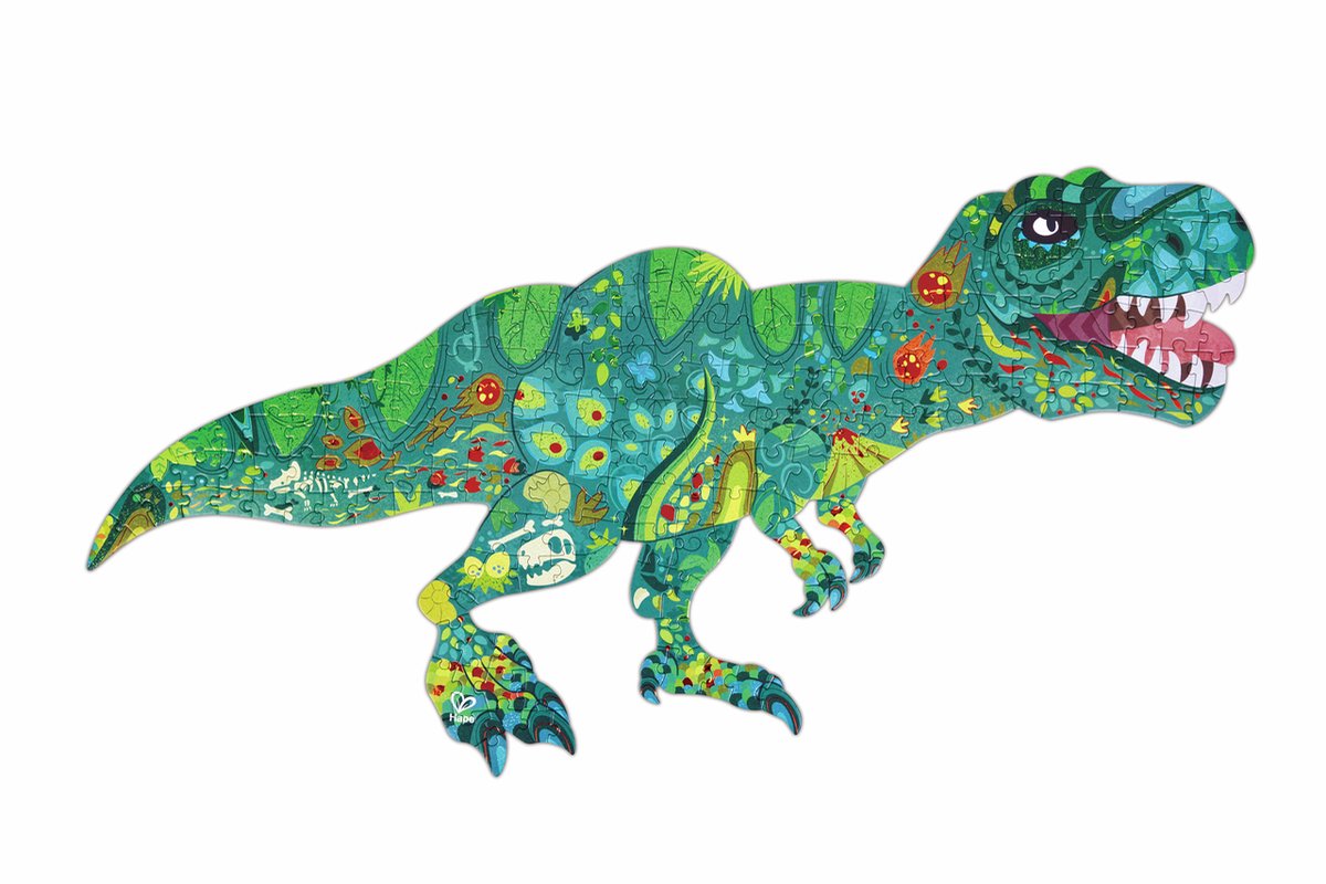 Hape dinosaurus shimmer vloerpuzzel 200 stukjes – t-rex glitterpuzzel voor kinderen vanaf 8 jaar