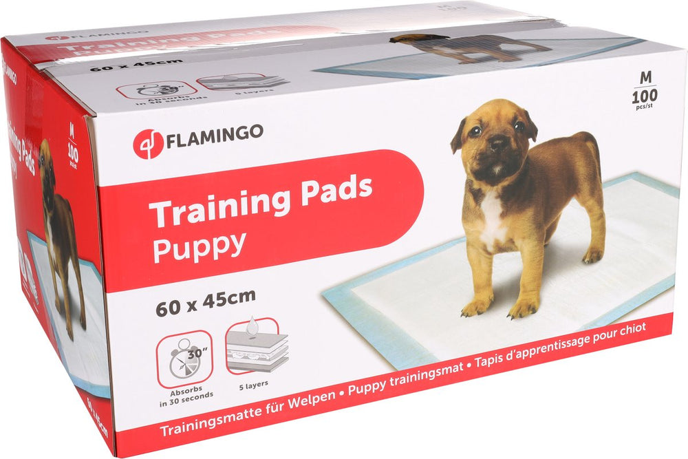 Flamingo puppy pads - trainingsmat pady wit – 100 stuks – zindelijkheidsmat voor puppy’s en honden – 5-laags – absorberend sneldrogend – maat m – 60x45 cm