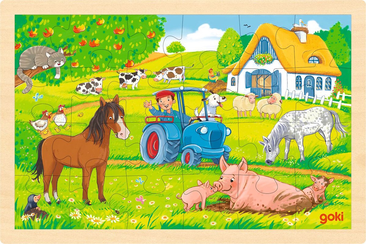 Goki houten puzzel boerderij. 24 delig. 3+