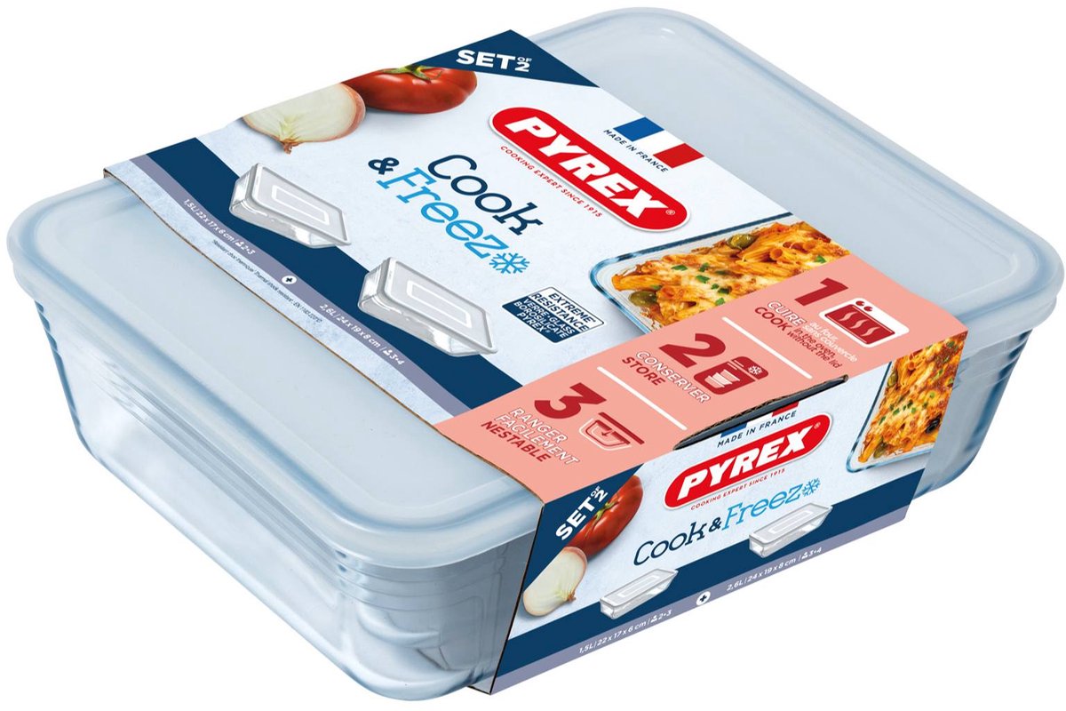 Pyrex - ovenschalen - rechthoekige set van 2 (22 x 17 en 24 x 19 cm)