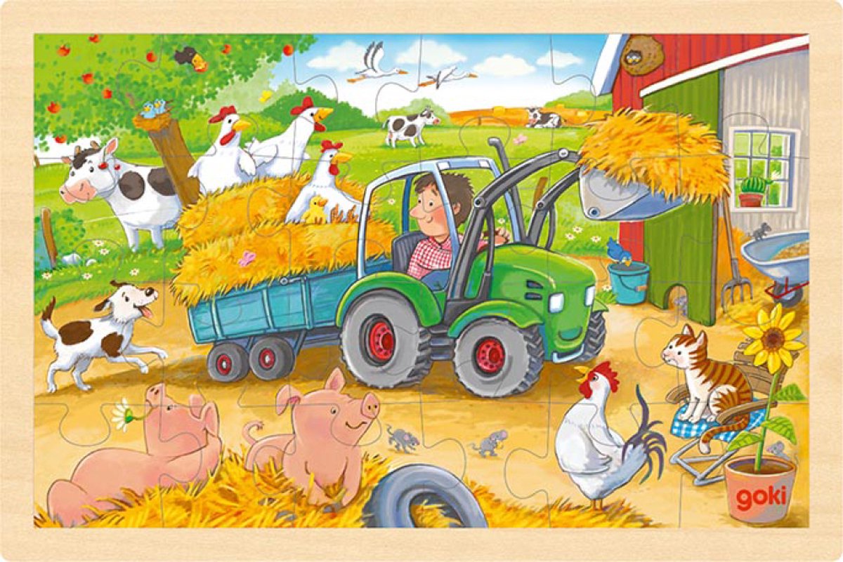 Goki houten legpuzzeltractor, 24st.