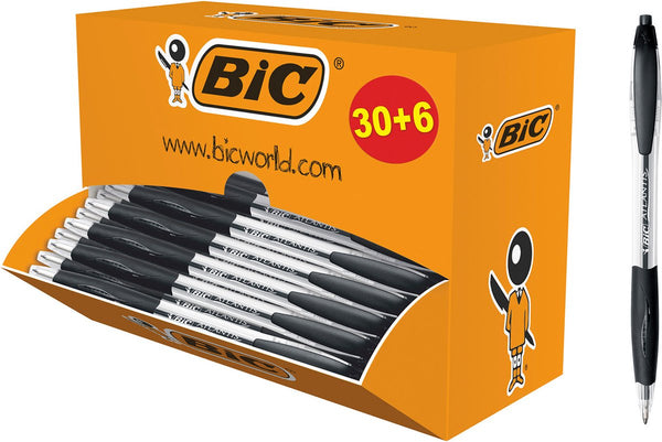Bic atlantis classic intrekbare balpen - zwart - doos van 36 - medium punt 1 mm