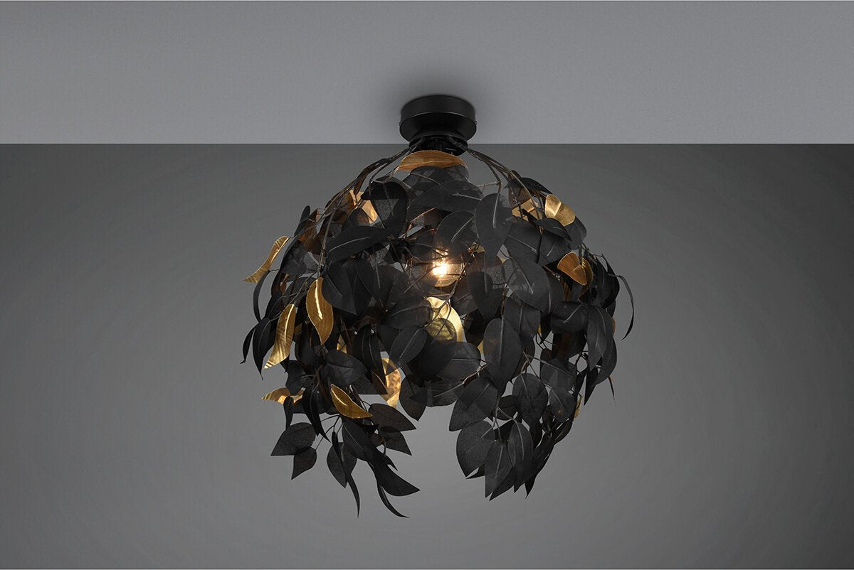 Rl live your light reality leavy - plafondlamp - zwart mat - excl. 1x e27 28 w - plafondbevestiging - patroon bescherming