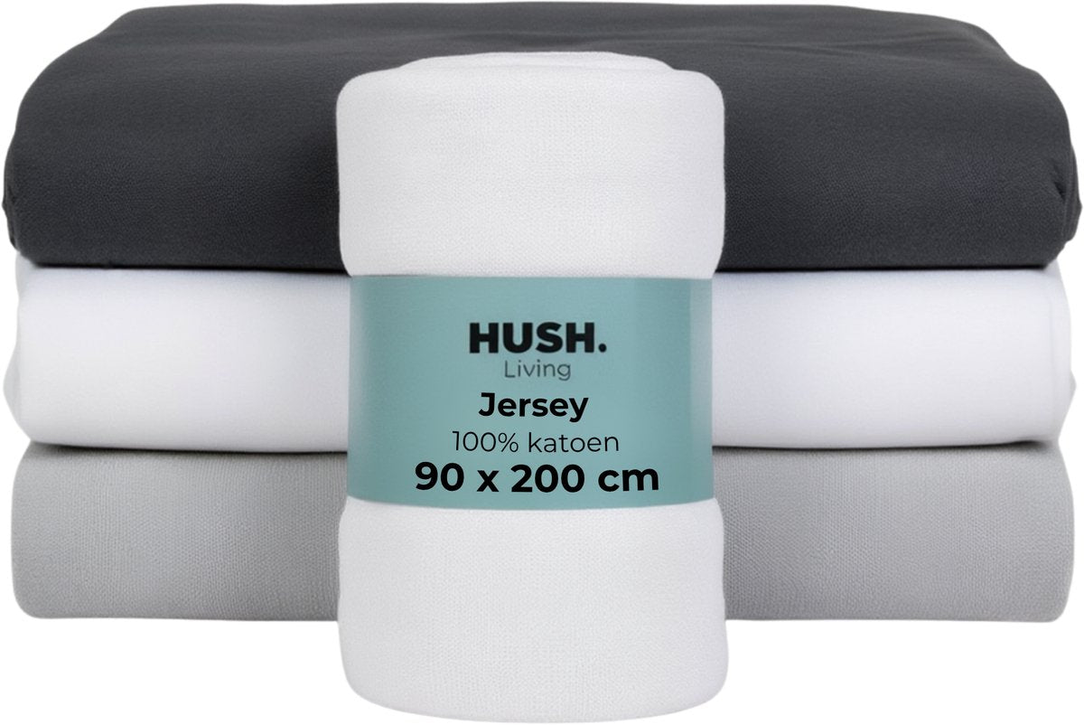 Hush. living hush living - hoeslaken jersey 90x200+30cm - 100% katoen - 160 grms - kreukvrij strijkvrij - rekbaar - lekker warm - wit