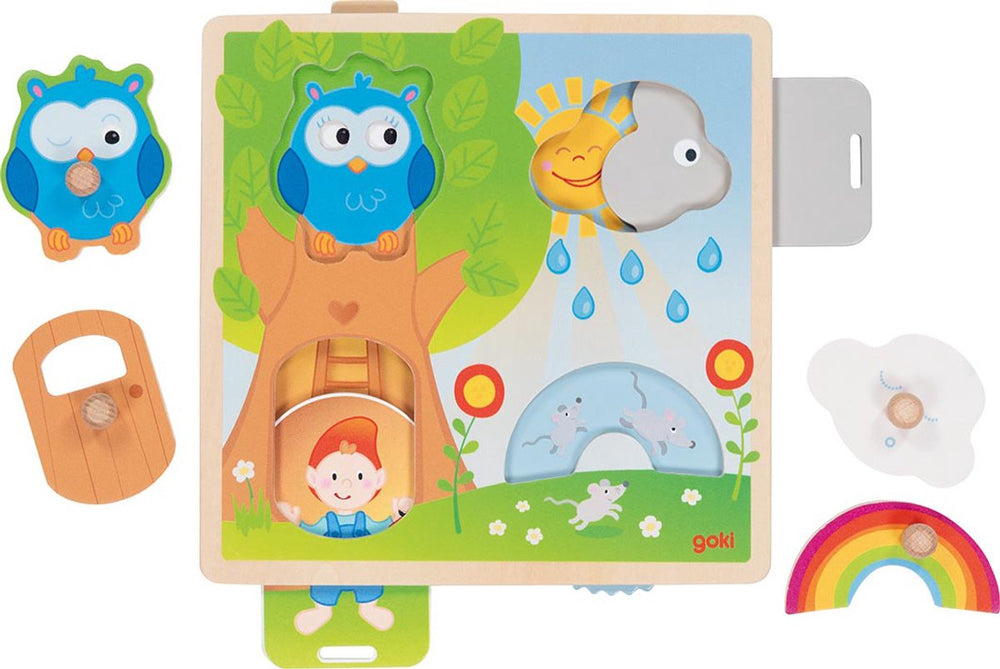 Goki houten achtergrondvormenpuzzel weer, 4st.