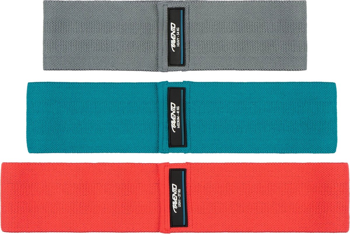 Avento weerstandsbanden set - 3 stuks- booty band - resistance band - roze blauw grijs - katoen