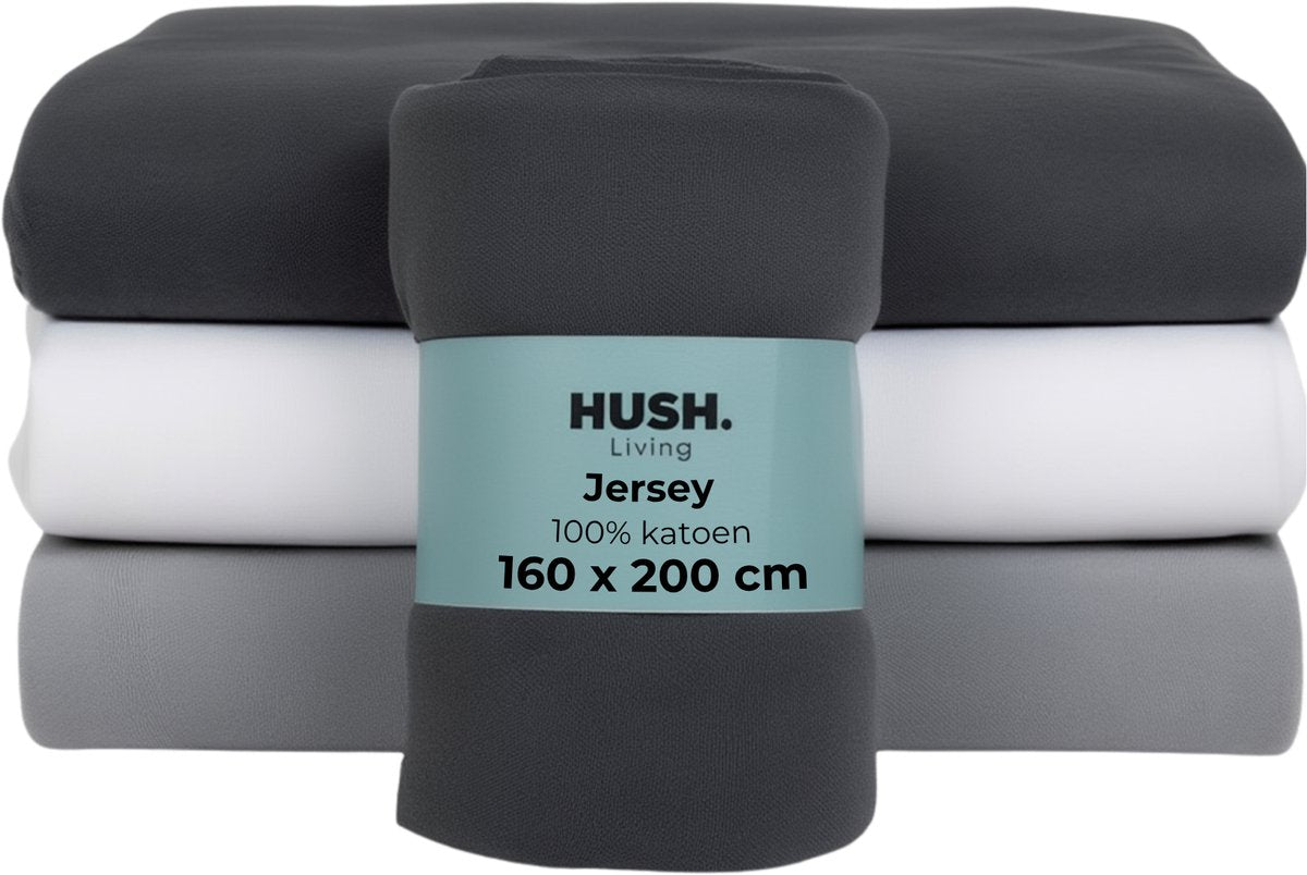 Hush. living hush living - hoeslaken jersey 160x200+30cm - 100% katoen - 160 grms - kreukvrij strijkvrij - rekbaar - lekker warm - antraciet