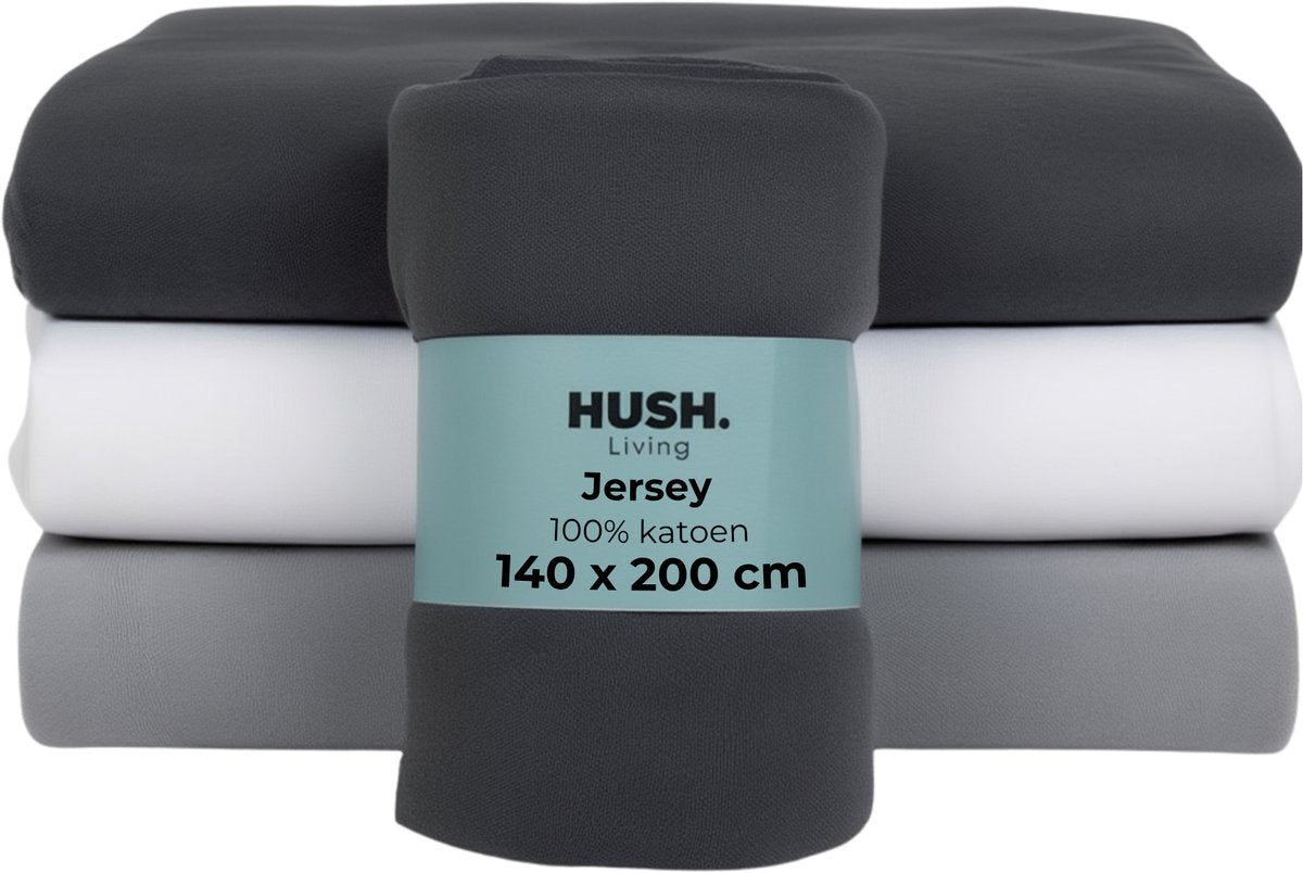 Hush. living hush living - hoeslaken jersey 140x200+30cm - 100% katoen - 160 grms - kreukvrij strijkvrij - rekbaar - lekker warm - antraciet