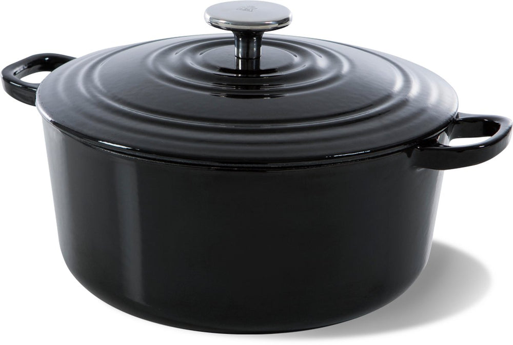 Bk bourgogne braadpan gietijzer 28cm 6.7l - inductie braadpan - gietijzeren braadpan - ovenbestendig tot 230 graden - deksel met druipringen - wit geëmailleerde binnenkant - zwart