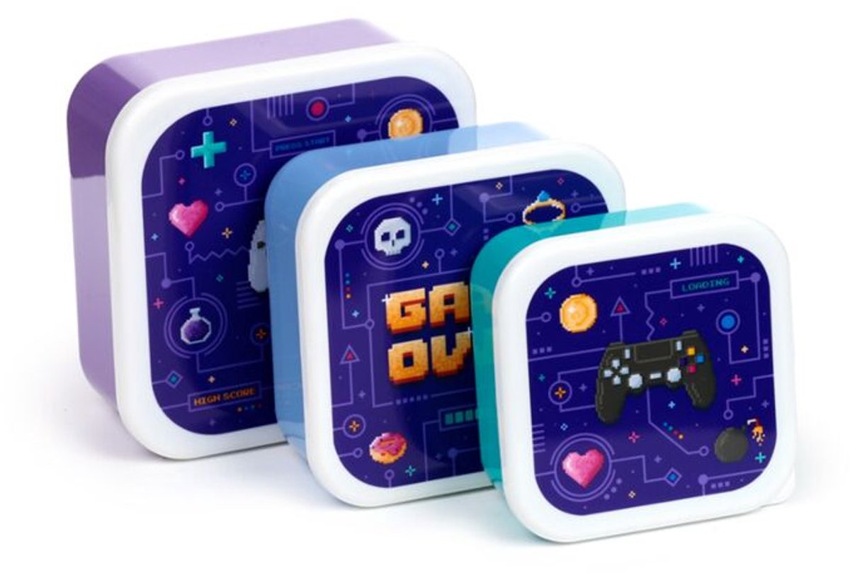 Puckator lunch box - game over - set 3 - m l xl - 13,5x13,5x6cm genesteld