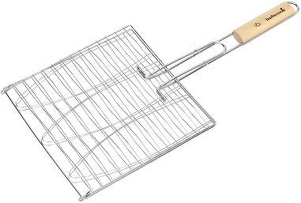 Barbecook visgrill voor 3 vissen - bbq rooster - chroom en hout 28x28cm