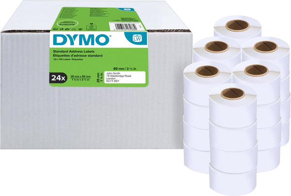 Dymo originele labelwriter adreslabels | 28 mm x 89 mm | 24 rollen met elk 130 labels (3120 zelfklevende etiketten | geschikt voor de labelwriter labelprinters