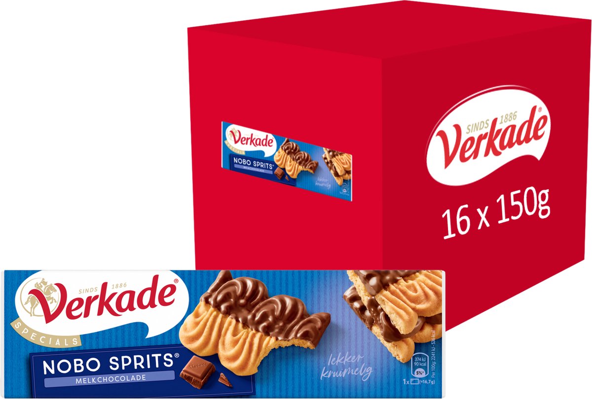 Verkade - koek - nobo sprits melkchocolade - 16 x 150 gram