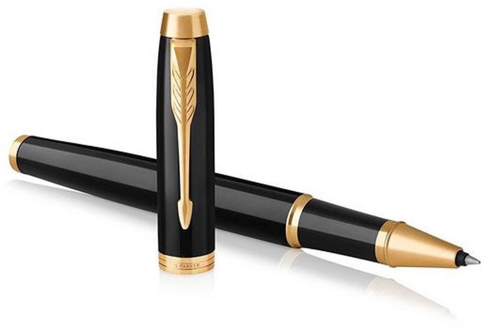 Parker im-rollerballpen | zwarte lak met gouden afwerking | fijne penpunt | zwarte inkt | geschenkverpakking