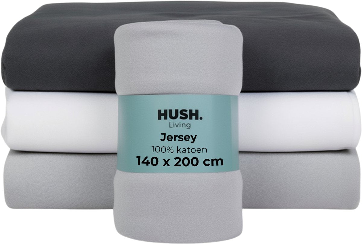 Hush. living hush living - hoeslaken jersey 140x200+30cm - 100% katoen - 160 grms - kreukvrij strijkvrij - rekbaar - lekker warm - lichtgrijs