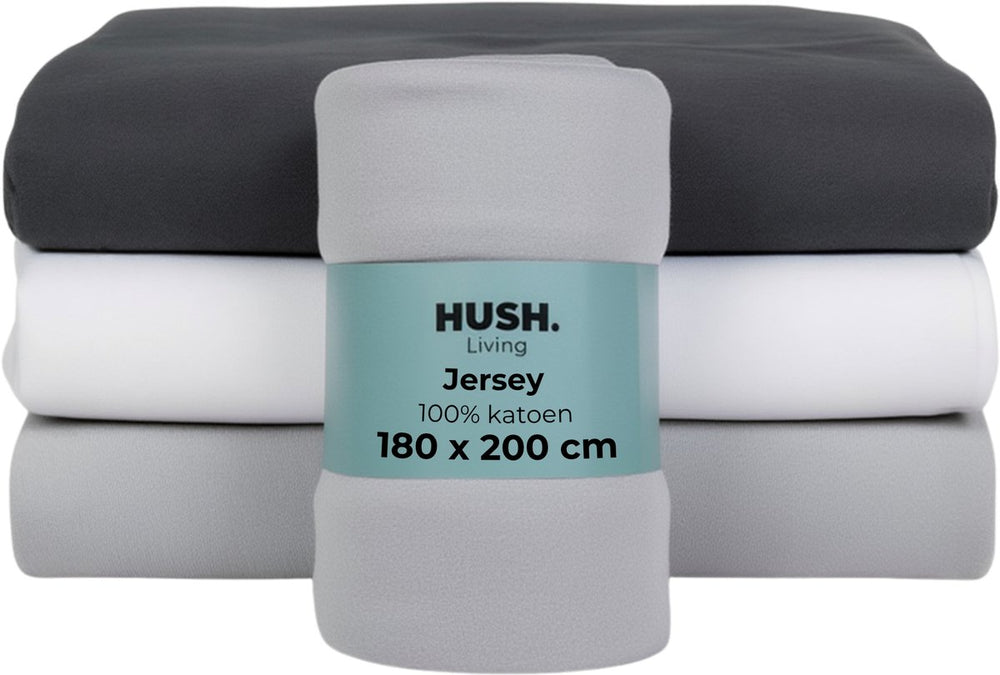 Hush. living hush living - hoeslaken jersey 180x200+30cm - 100% katoen - 160 grms - kreukvrij strijkvrij - rekbaar - lekker warm - lichtgrijs