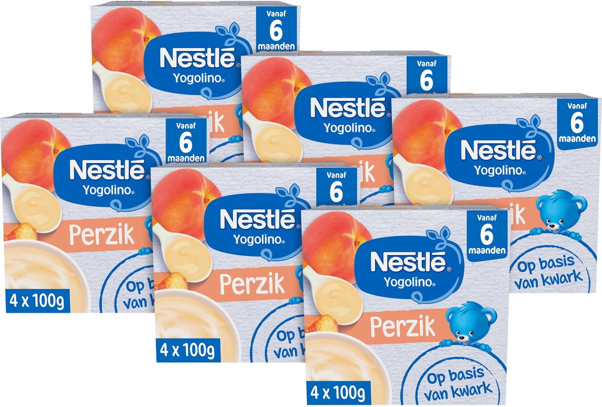 Nestlé yogolino perzik - babytoetje - 6 stuks 4 x 100g (24 porties)