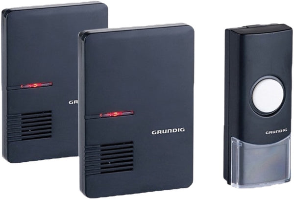 Grundig deurbelset - deurbel met zender en 2 ontvangers - 80 meter bereik - zwart