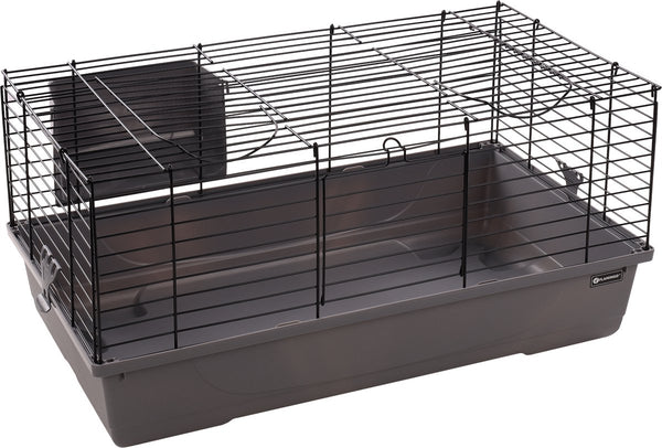 Flamingo hamsterkooi – mobi – caviakooi dwergkonijnenkooi – binnenkooi met hooiruif en diepe bodem – metaal zwart grijs – 75x47x40 cm – europese kwaliteit