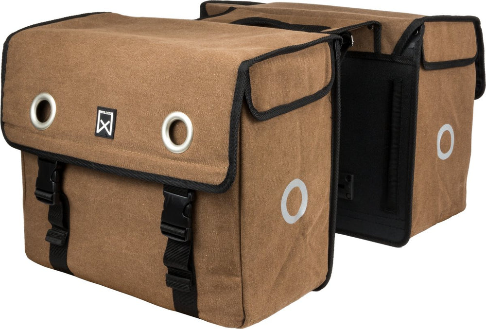 Willex dubbele fietstas - canvas - reflectie - 30 liter - universele bevestiging -bruin