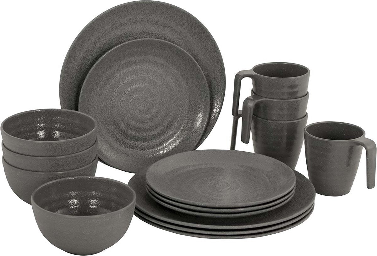 Bo-camp - servies - stone - 16 stuks - grijs