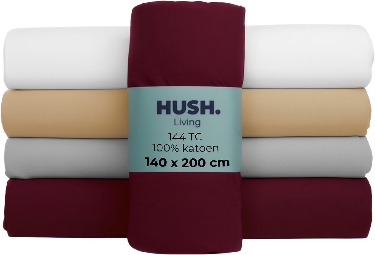 Hush. living hush living - hoeslaken 140x200+30cm - 100% katoen, 144tc, soepel en ademend - elastiek rondom - bordeaux