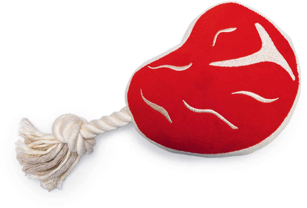 Beeztees bbq steak - hondenspeelgoed - pluche - rood - 28x13x7 cm