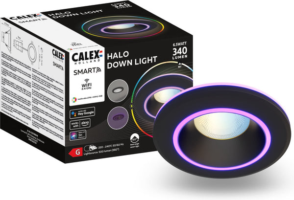 Calex halo slimme inbouwspot - smart downlight - rgb en warm wit licht - zwart