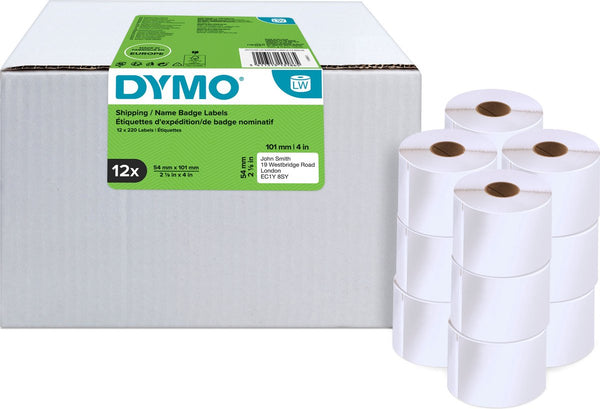 Dymo originele labelwriter grote verzendlabels naamkaarten | 54 mm x 101 mm | 12 rollen met elk 220 stuks (2640 zelfklevende etiketten)| geschikt voor de labelwriter labelprinters | gemaakt in europa
