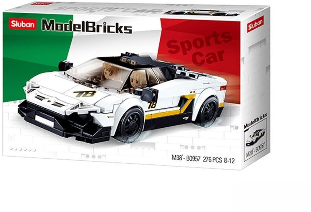 Sluban modelbricks italiaanse sportwagen bouwspeelgoed kinderen vanaf 8 jaar - constructiespeelgoed modelbouw - bouwdoos met 276 bouwstenen - m38-b0957