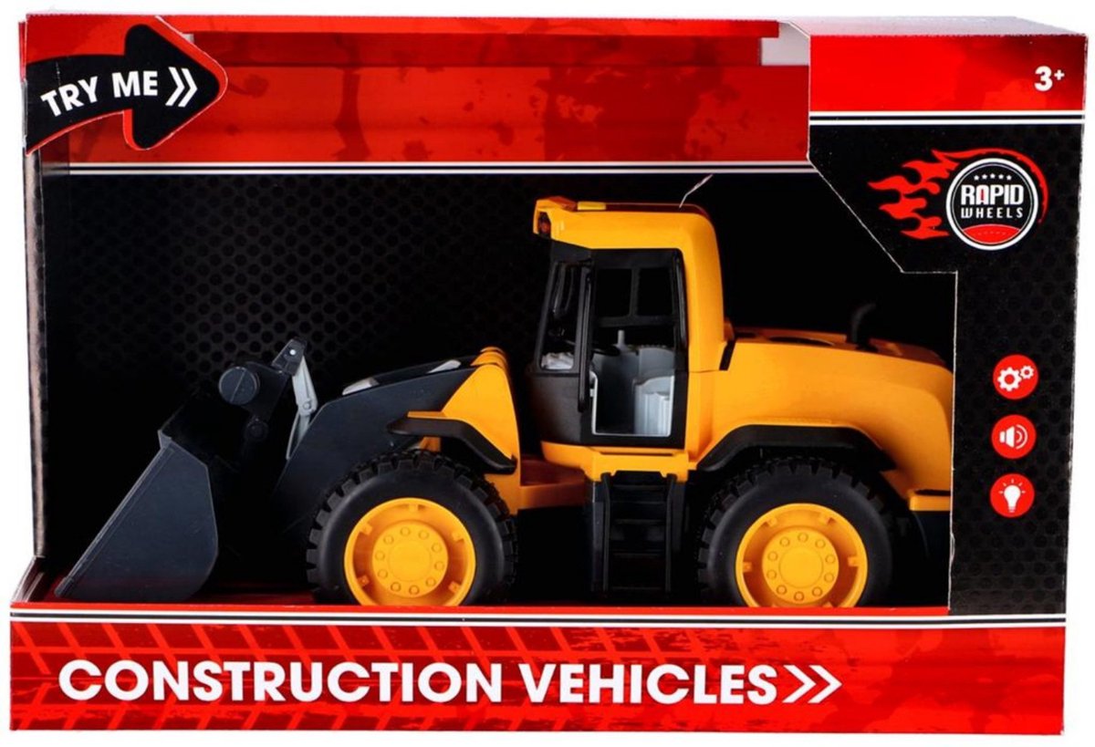 Bulldozer met snelle wielen met licht en geluid en wrijving