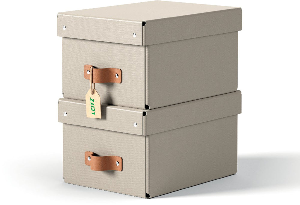 Leitz puro kleine opbergdoos met deksel - set van 2 - 7l - 100% gerecycled karton - beige