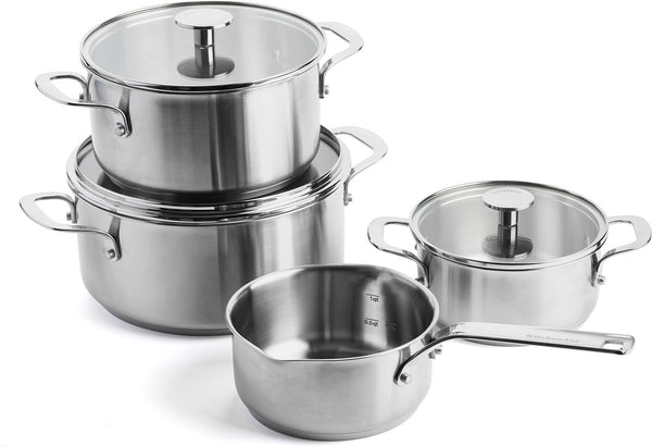 Kitchenaid stainless steel kookpannenset 7-delig - 16 20 24cm - 1.5 3.1 4.8l - pfas-vrij - rvs pannenset - pannenset inductie - ovenbestendig tot 220°c - met glazen deksel - zilver
