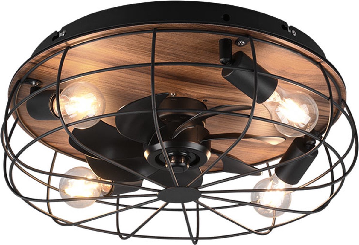 Rl live your light reality trondheim - ventilator - zwart mat - excl. 4x e27 4 w - licht apart schakelbaar - afstandsbediening - plafondbevestiging - niet geschikt voor externe dimmer - 3 snelheidsinstellingen - timer - zomer- en wintermodus