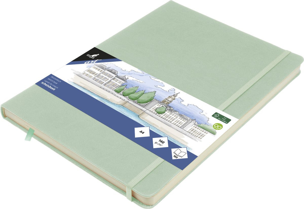 Kangaro schetsboek - a4 - mint - pu hardcover - met elastiek en lint - k-861244