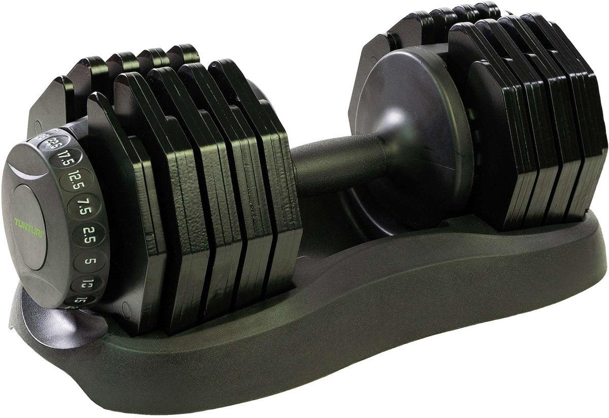 Tunturi verstelbare dumbbell - selector dumbbell - halterset- per stuk - verstelbaar van 2,5kg tot 25kg - incl. gratis fitness app