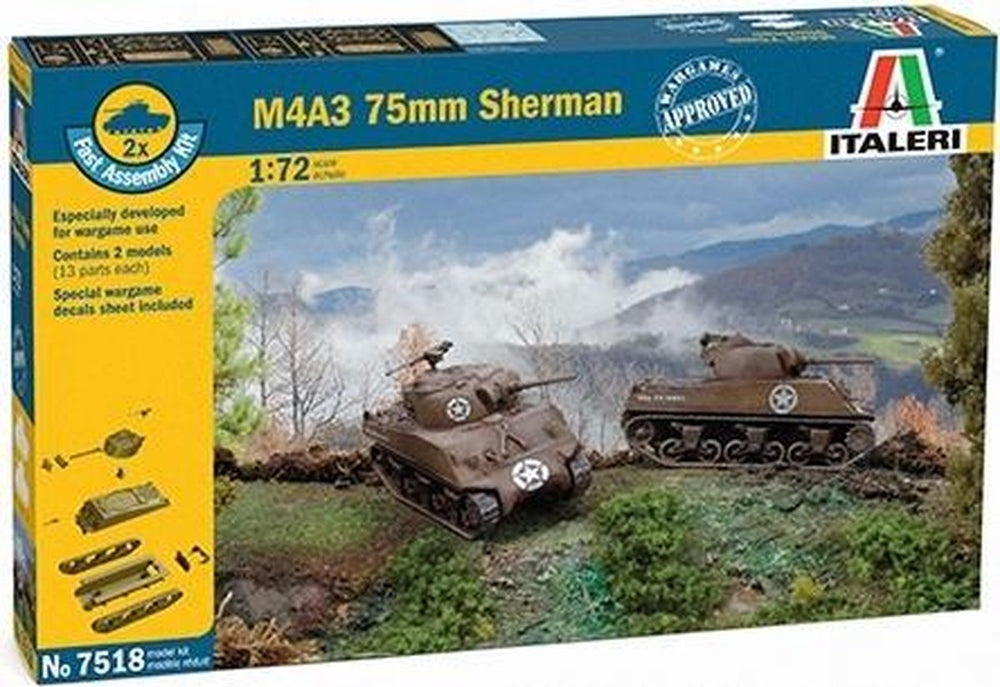 Italeri modelbouwpakket militaire voertuigen - 7518 m4a3 75mm sherman tank - 2 fast assembly kits plastic - 1:72 - modelbouw